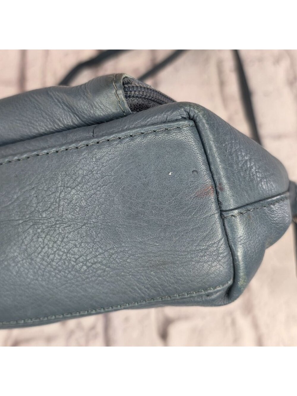 Great American Leather Works Crossbody Bag Blue Gray Multi Pocket Leather Purse - Picture 10 of 16